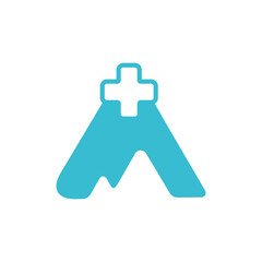Premium, Modern, Simple, Youthful, Bright Blue Letter M Medical, Health Service, Pharmaceutical Business, Clinic Mountain Logo With White Background