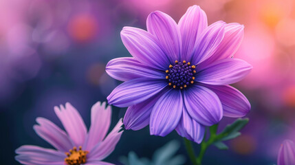Obraz premium Pink flower on blue background, perfect for spring or botanical designs, greeting cards, invitations, or feminine themed projects.