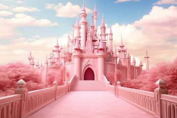 Majestic Pink princess castle tower. Story tale. Generate Ai - obrazy, fototapety, plakaty