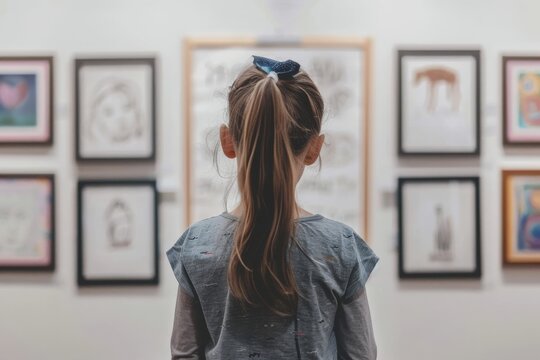Little girl drawing pictures on a white wall