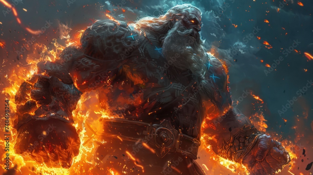 Aufkleber fiery cyclops in a vivid inferno. surreal artistic rendering of the mythical beast amidst a backgrou