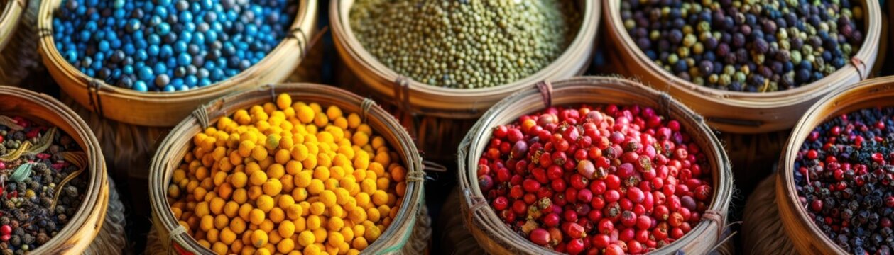 Exploring the Spice Bazaar. A Vibrant Array of Exotic Flavors and Aromas Await in Colorful Market Rows of Paprika