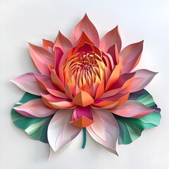 frangipani flower isolated on white. paper lotus flower cut out illustration. digital art