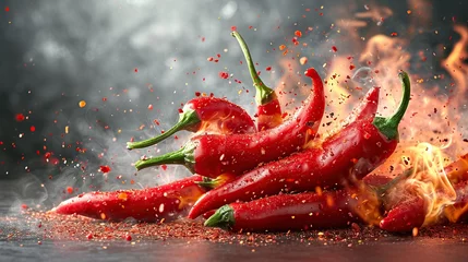 Foto op Plexiglas Hot red chili with fire effect, hot chili © Beny