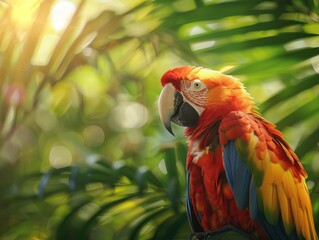 Obraz premium Vibrant Scarlet Macaws. Guardians of the Tropical Rainforests. With Their Stunning of Colors From Brilliant Reds to Vibrant Blues and Yellows