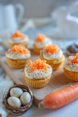 Homemade Carrot Cupcakes with Cream Cheese Frosting for Easter - 748501457