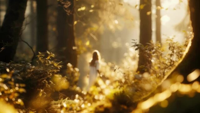 Forest spirits seem to whisper secrets to the model, who radiates serenity and tranquility in the midst of the mystical woodland.