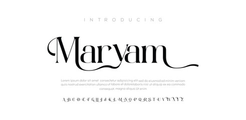 Maryam Classic typography elegant. Alphabet and numbering uppercase. Vector illustration word.