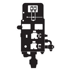 black silhouette of a Circuit Breaker with thick outline side view isolated