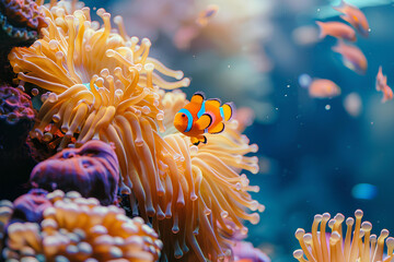 Naklejka na ściany i meble Clownfish Amidst Sea Anemones