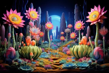 Obraz na płótnie Canvas Bizarre Surreal cactus. Plant art tropical. Generate Ai
