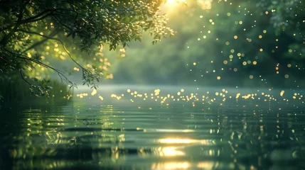 Photo sur Aluminium Olive verte serene landscape where bokeh lights blend with natural textures, creating a magical atmosphere