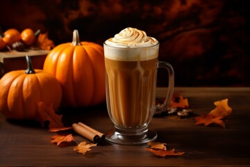 Creamy Pumpkin drink coffee. Spice latte hot. Generate Ai