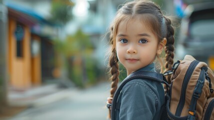 Young School Girl with Backpack Generative AI