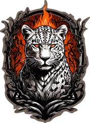 Leopard with root and fire vector illustration for t-shirt, stickers and others.