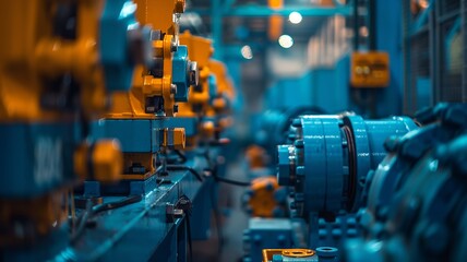 Fototapeta premium The blue and orange equipment signifies robust manufacturing capabilities