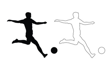 Fototapeta na wymiar Football player on white background. Silhouettes of football players playing a game of football. Team competition striving for victory. Graphics for designers. Vector illustration.
