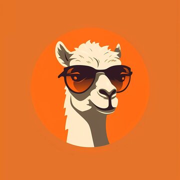 vector logo of camel head wearing white sunglasses, with minimalist background. generative ai