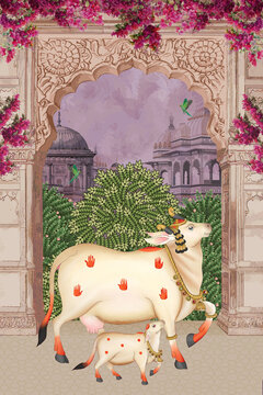 indian cow pichwai art for home decor