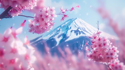 Mount Fuji and cherry blossoms in spring in Japan - obrazy, fototapety, plakaty