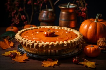 Sweet Cooking pumpkin pie. Autumn fall. Generate Ai