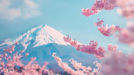 Mount Fuji and cherry blossoms in spring in Japan - obrazy, fototapety, plakaty