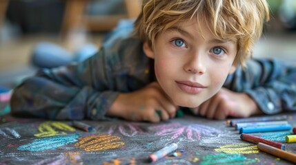 Young Artist's Chalk Masterpiece Generative AI