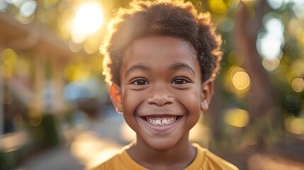 Portrait of a Happy African American Boy Generative AI - obrazy, fototapety, plakaty