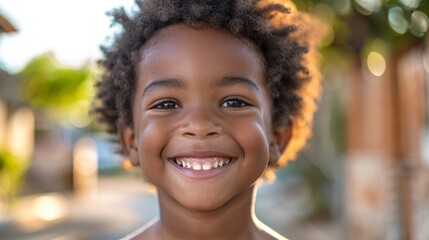 Portrait of a Happy African American Boy Generative AI