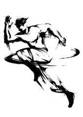 走る人の墨絵