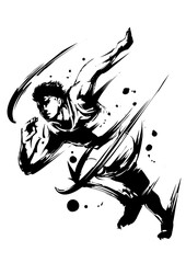 スタートダッシュの墨絵