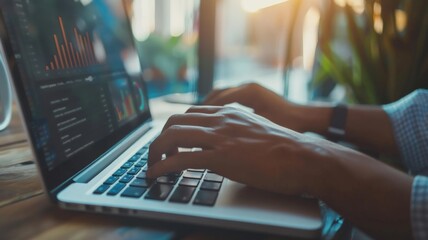 Business team analyzing income charts and graphs with modern laptop computer.