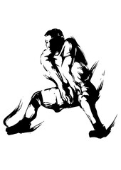 バレーボールのレシーブの墨絵