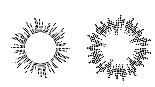 Circle sound wave. Audio music equalizer. Round circular icons set. Spectrum radial pattern and frequency frame. radio podcasts, music player, video editor, voice assistant, recorder. Vector design
