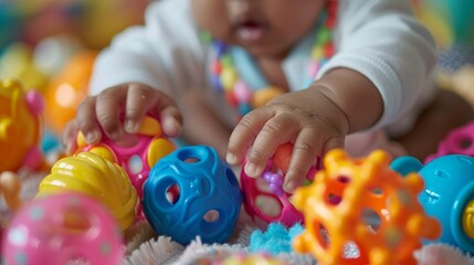Fototapeta na wymiar Tiny Hands, Big Dreams: A Baby's Exploration Through Play Generative AI