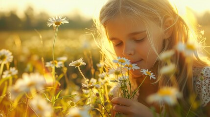 Young Woman Picking Flowers in a Field Generative AI