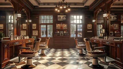 Classic barber shop interior invites patrons into a world of style and tradition