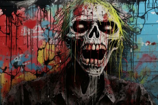 Rebellious Punk zombie graffiti makeup. Male dark. Generate AI