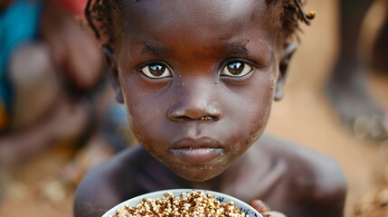 Hungry African Children Pleading for Food Generative AI - obrazy, fototapety, plakaty