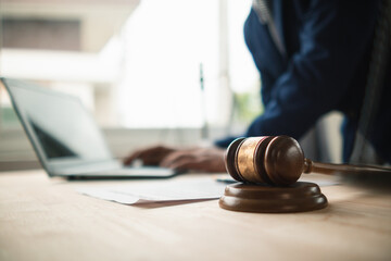 A judge gavel is prepared in the courtroom to be used to give a signal when the verdict is read...