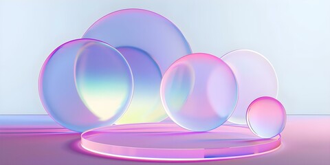 Obraz premium Iridescent Bubbles Floating in a Pastel