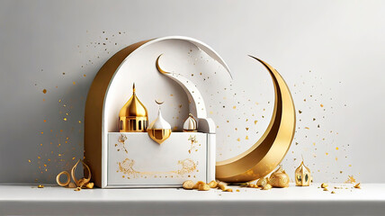 Ramadan Kareem Islamic greeting card, Ramadan Kareem 3d background, Ramadan Kareem banner with Copy space