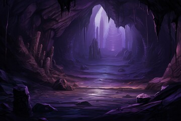 Cool Purple cave rock stone. Natural beauty. Generate Ai