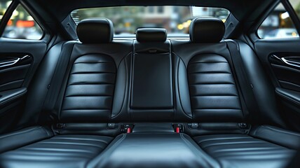 Fototapeta premium The car's backseat shows neat leather upholstery and tidy headrests
