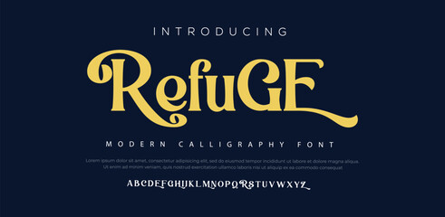 Refuge Elegant Font Uppercase Lowercase and Number. Classic Lettering Minimal Fashion Designs. Typography modern serif fonts regular decorative vintage concept. vector illustration