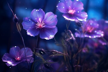 Mesmerizing Purple flowers closeup dramatic. Nature summer. Generate Ai