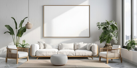 Sleek Elegance: White Sofa in a Stylish Modern Living Space"
"Chic Serenity: Contemporary Living Room Featuring a White Sofa