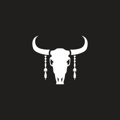 Set of vintage retro scary spooky cow bull skull head skeleton. Cowboy Native American. Can be used like emblem, logo, badge. Monochrome Graphic Art. Vector.