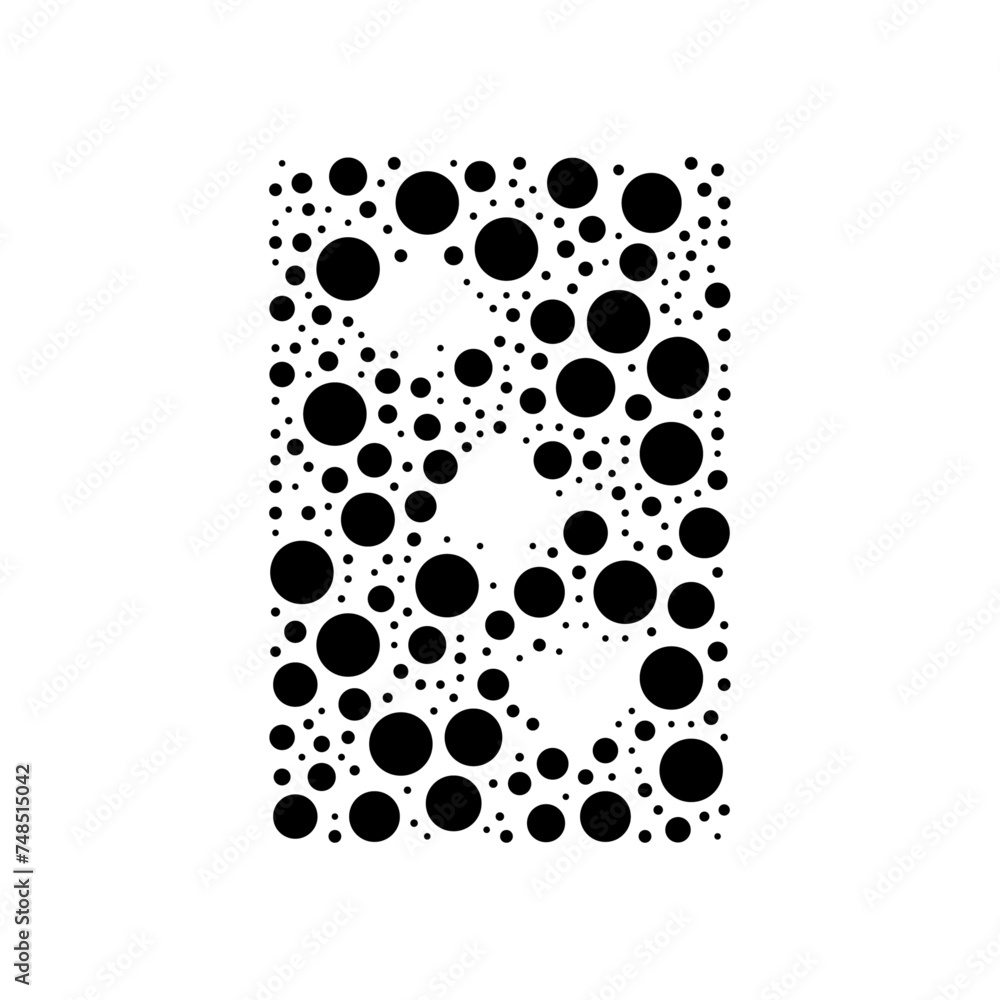 Poster a large three of spades playing card in the center made in pointillism style. the center symbol is f
