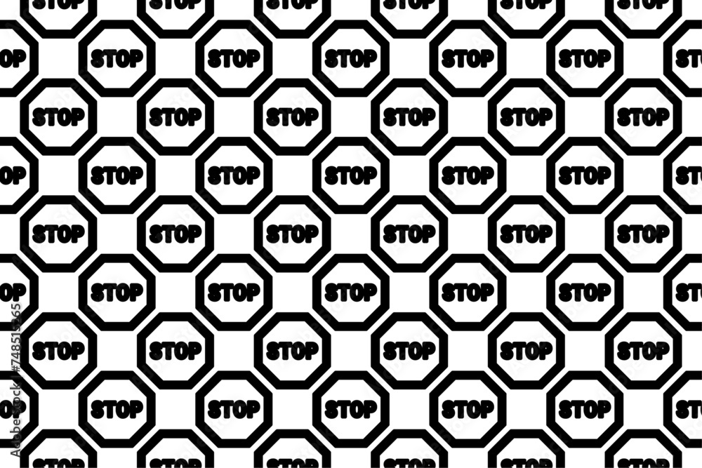 Poster seamless pattern completely filled with outlines of stop road signs. elements are evenly spaced. vec